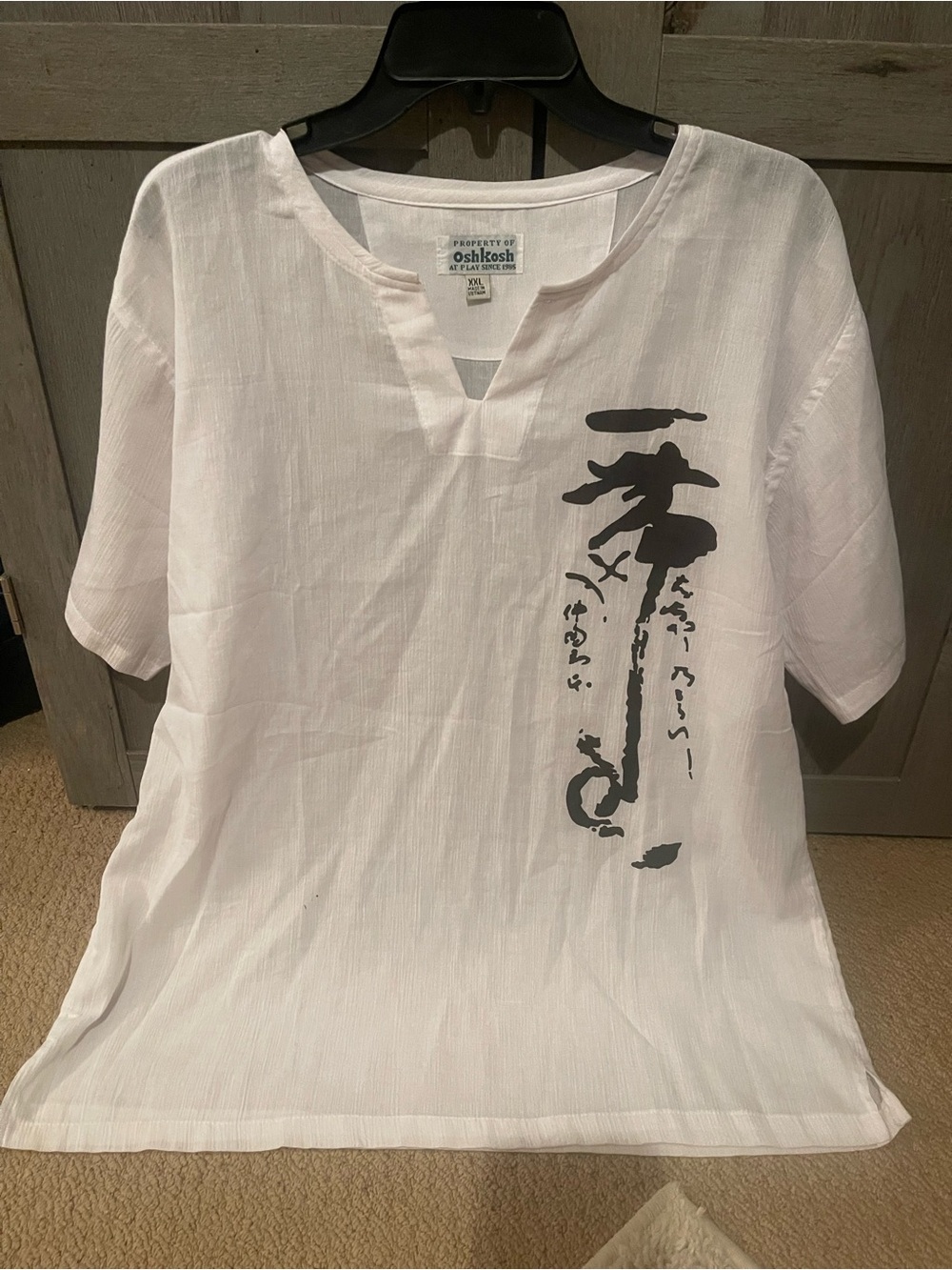 OshKosh B'gosh White Short-Sleeve V-Neck Top with Black Calligraphy